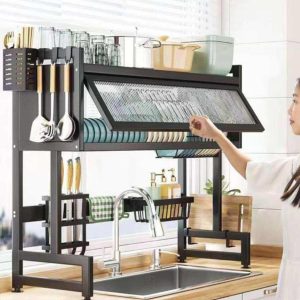 Single layer Over the sink dish rack with cover
