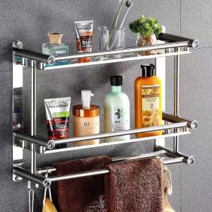 2 layer towel and cosmetics rack