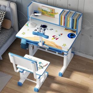 Modern adjustable children's study, writing desk & chair set with bookshelf