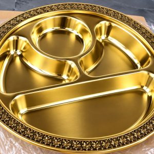 Stainless steel gold 4 partition dinner plate